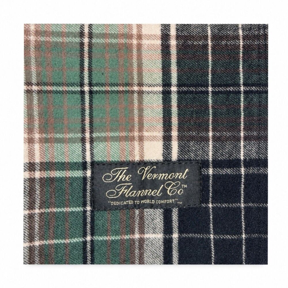 The Vermont Flannel Co Plaid Organic Cotton Flannel Scarf Green Black Unisex